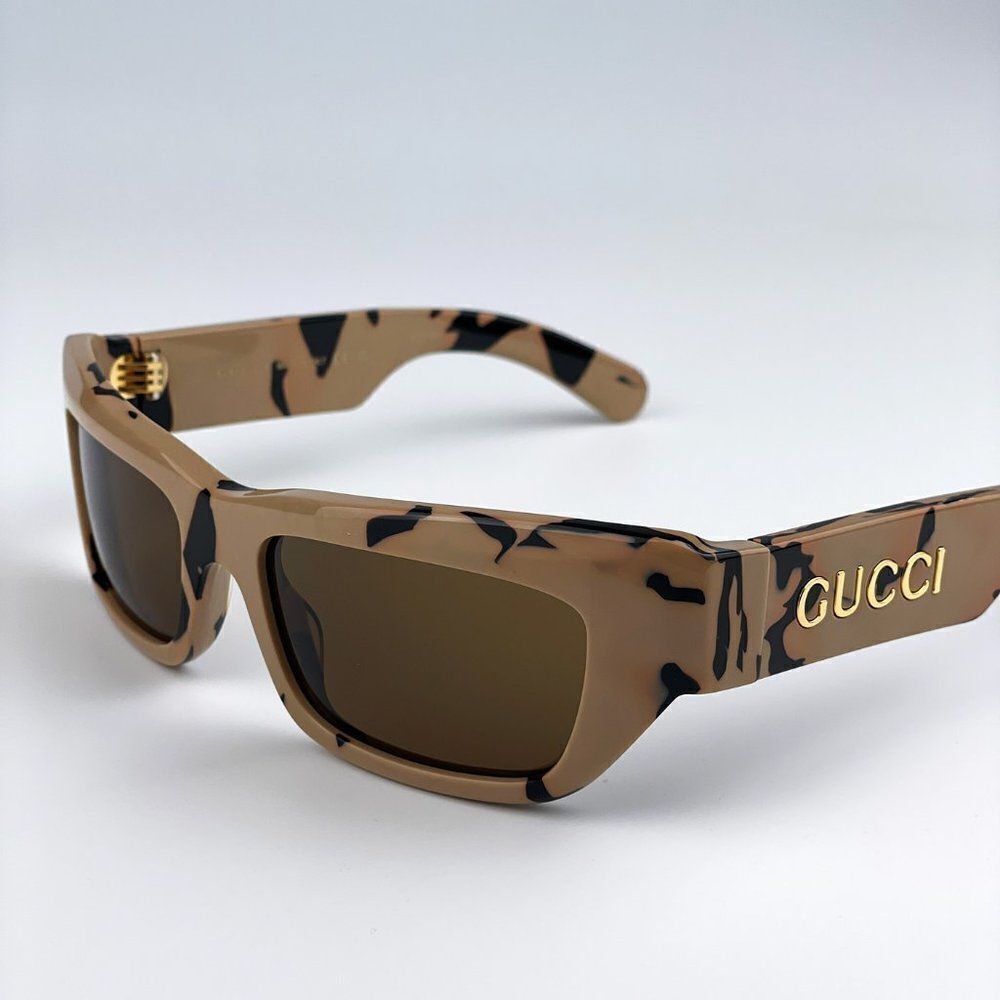 SALE! NEW Gucci GG1296S 003 Black Big Spotted Havana Rectangle Unisex Sunglasses - Picture 6 of 10